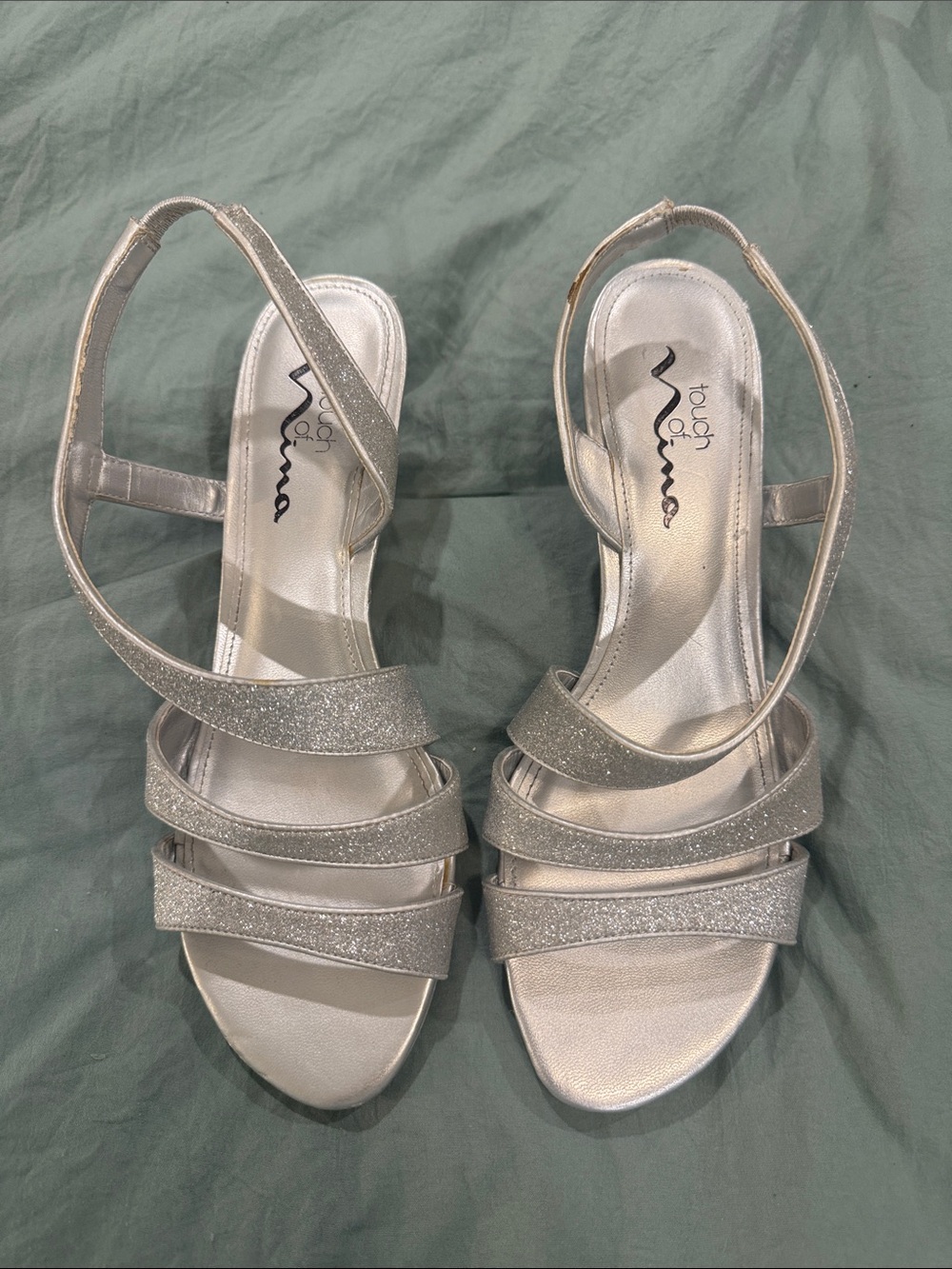 Nina Silver Glitter Strappy Slingback Sandals